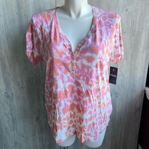 NWT Chaps woman’s button up v neck 100% cotton tie dye tee 1X
